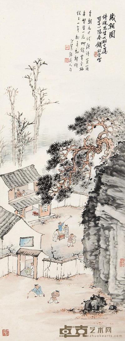 钱松嵒 岁朝图 立轴 100×37.5cm