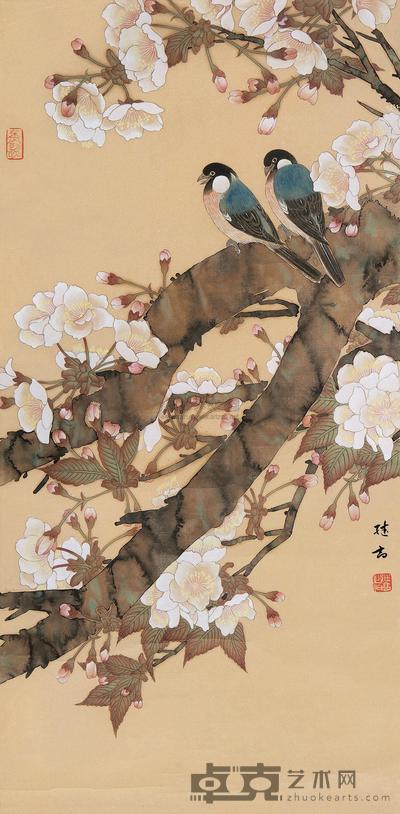 喻继高 花鸟 镜心 67.5×34cm