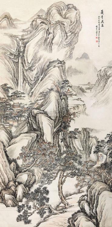 顾鹤庆 萧寺飞泉 立轴