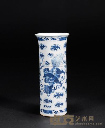 清同治 青花事事如意筒瓶 高21cm