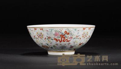 清道光 粉彩花卉暗八仙纹碗 直径14cm