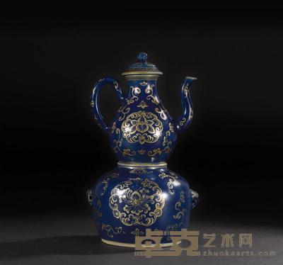 清乾隆 祭兰釉描金温酒壶 高19.5cm