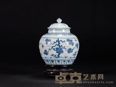 明正德 青花三友纹盖罐 高18cm