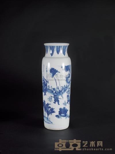 明崇祯 青花人物故事筒瓶 高46cm