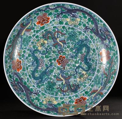 清康熙 斗彩穿花龙凤纹盘 直径36.5cm