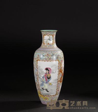 民国 石庐款粉彩人物瓶 高24cm