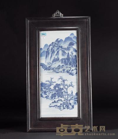 清乾隆 青花山水人物瓷板 43×19cm