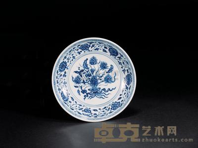 清 青花一束莲纹盘 直径18.8cm