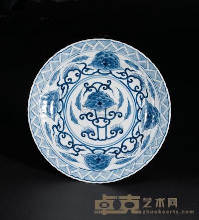 清 青花花口盘 直径20cm
