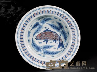 清中期 青花釉里红洗 直径29.5cm
