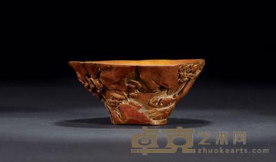 清初 黄杨木仿犀角雕山水人物杯 直径12.5cm