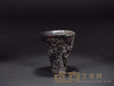 清 紫檀仿犀角雕山水人物杯 高12cm