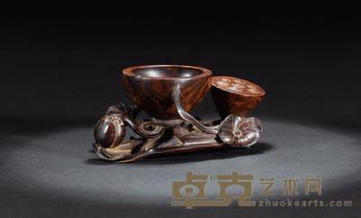 清 紫檀雕荷塘清趣摆件 长12.5cm