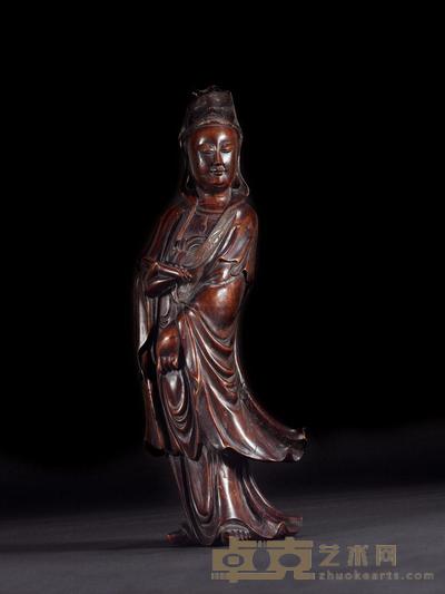清 黄杨木雕书卷观音像 高44.5cm