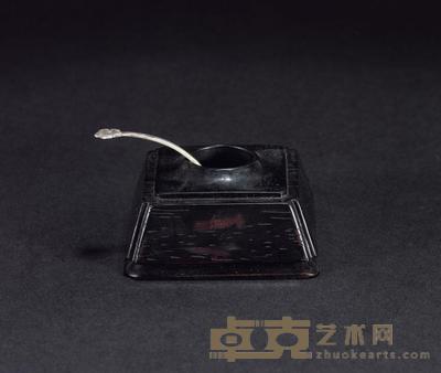 清 紫檀水盂银勺 6×6cm