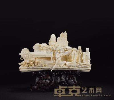 民国 象牙雕山水人物摆件 长24cm