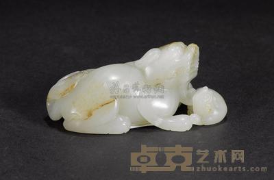 清 青白玉太狮少狮 长7.5cm