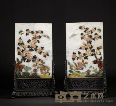 清 大理石镶百宝插屏 高35cm