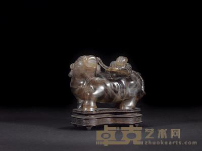 清 发晶牧童骑牛 高9cm;长13cm