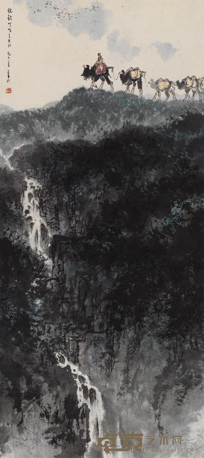 李山 驼铃叮当走天山 立轴 98×44cm