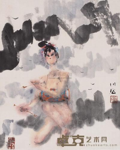 傅小石 花鼓 镜片 43×33cm
