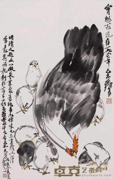 黄胄 群鸡图 镜片 70×45cm