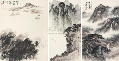 刘鲁生 张彦青 俞子才 甲子（1984年）作、癸亥（1983年）作 湖光帆影 雨晴 半岭度飞雨 镜心