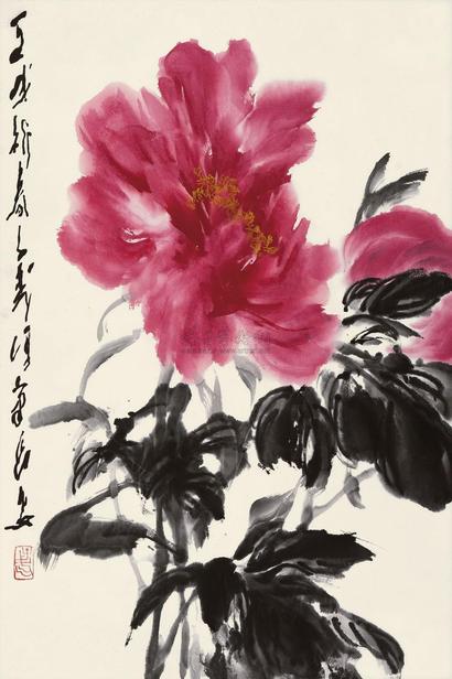 王子武 壬戌（1982年）作 牡丹 立轴