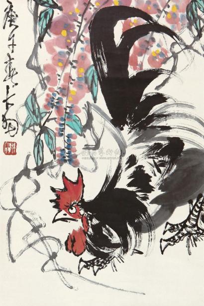 陈大羽 庚午（1990年）作 五德图 立轴