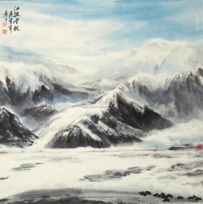 王广才 庚寅（2010年）作 江源雪牧 镜心