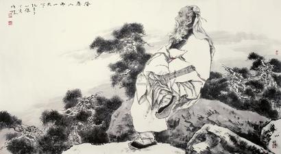 韩国榛 丁亥（2007年）作 孔夫子小像 镜心