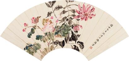 梅兰芳 庚午（1930年）作 秋花图 扇面