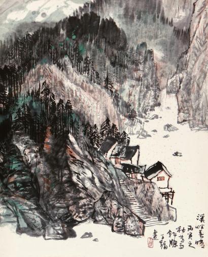王镛 丙寅（1986年）作 溪畔春晴 立轴
