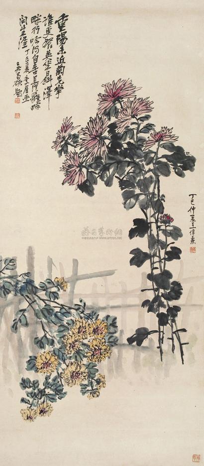 王传焘 丁巳（1917年）作 秋菊图 镜心
