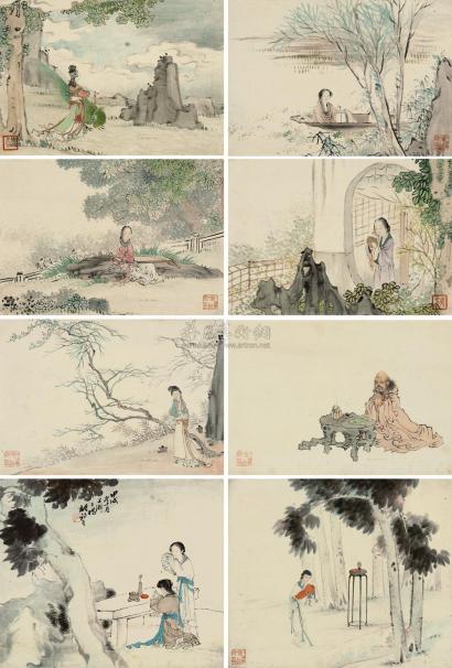 胡锡圭 甲戌（1874年）作 美女图 册页