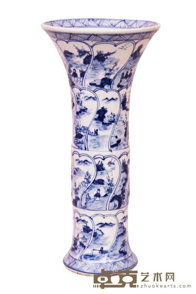 青花山水人物纹花觚 高：25cm