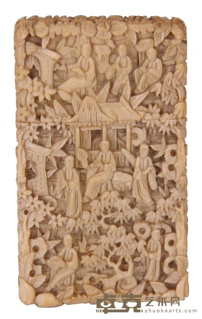象牙雕田园人物名片盒 9.8×5.7cm