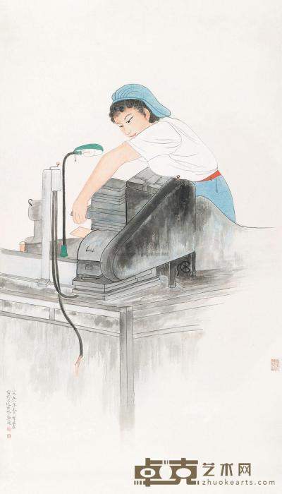 李秋君 1958年作 女工小像 镜片 107×61cm