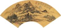 张石园 1949年作 溪山雨意 扇片