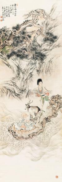 胡铁梅 1885年作 寿山福海图 立轴