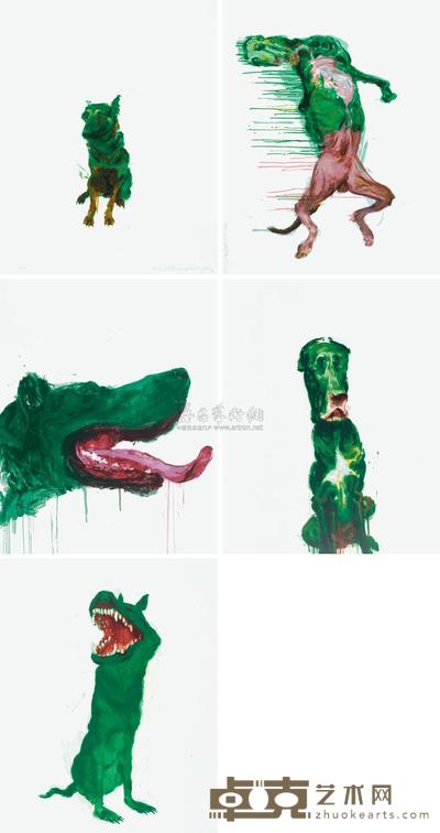 周春芽 绿狗（五幅）（24/50） （26/50） （36/50） （44/50） （49/50） 80×120cm
