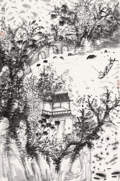 何加林 2002年作 闲钓图 镜心