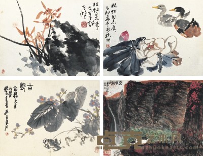 闵学林·朱晓巖·吴全良·王德惠      山水花鸟四帧 30×40cm×4