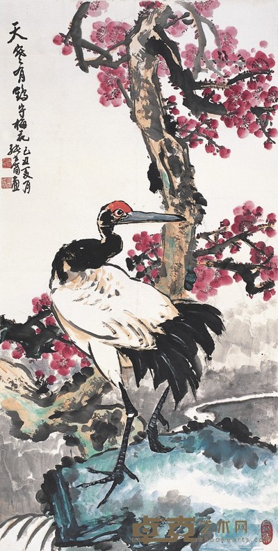 张世简      鹤守梅花 136.5×70cm