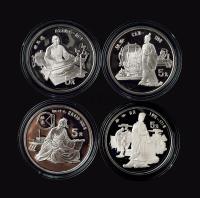 1986年中国杰出历史人物22克纪念银币一套四枚（带证书、盒子）发行量：12125套
