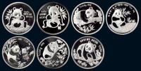 1991年-1997年德国慕尼黑国际硬币展销会—大熊猫1 Oz银币各一枚
