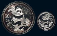 1987年熊猫金币发行五周年纪念1盎司、5盎司纪念银币一组