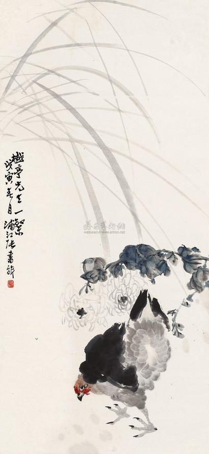 张书旂 1938年作 菊鸡图 立轴