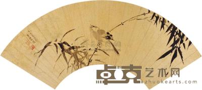 李钟衡 乙巳（1665年）作 竹枝小鸟 扇片 16×49cm