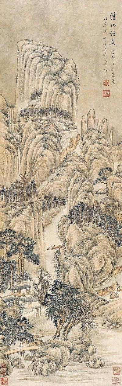 张崟 乙酉（1789年）作 溪山访友 立轴
